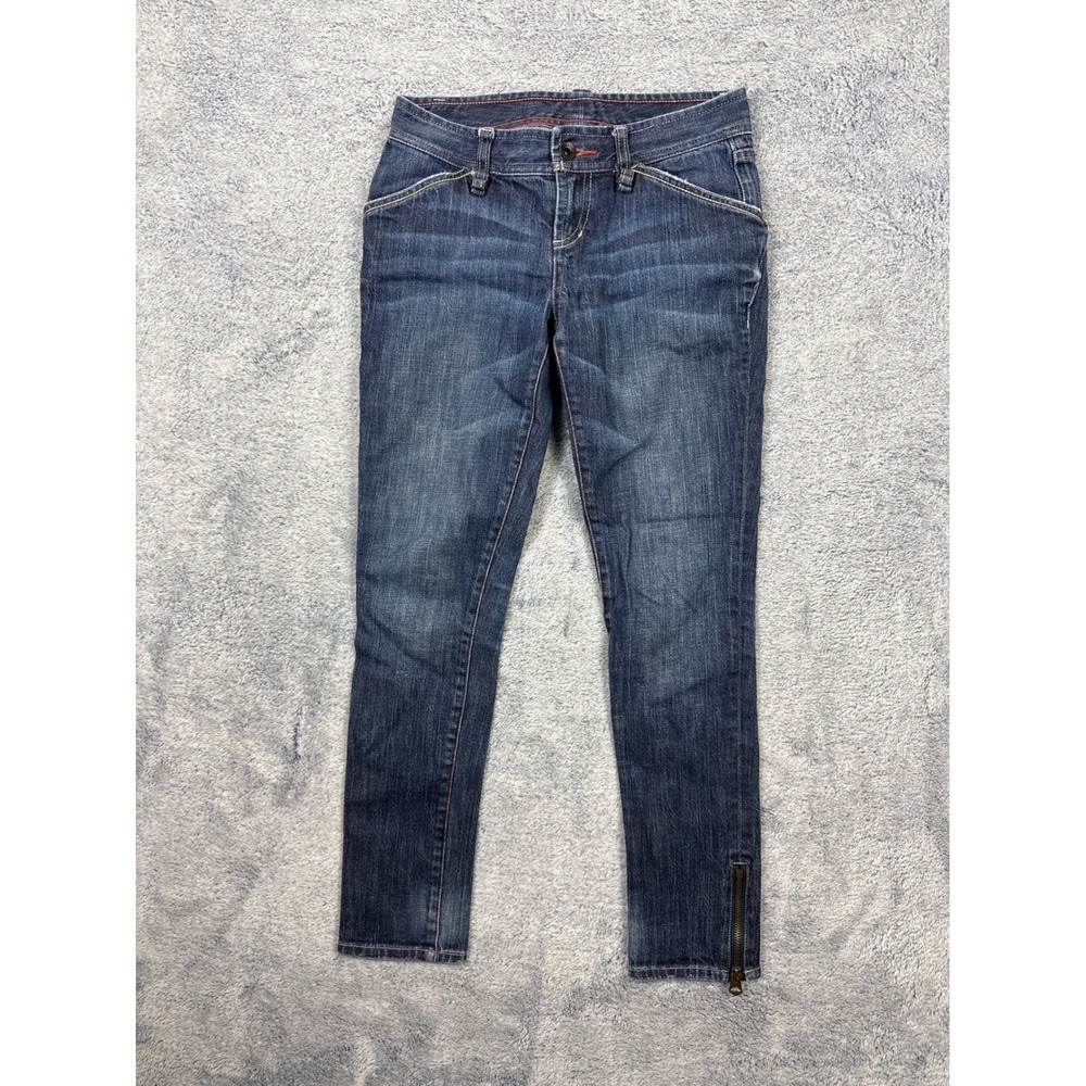Armani Exchange Womens 0 Blue Skinny Jeans Ankle Zip Low Rise Contrast Stitch